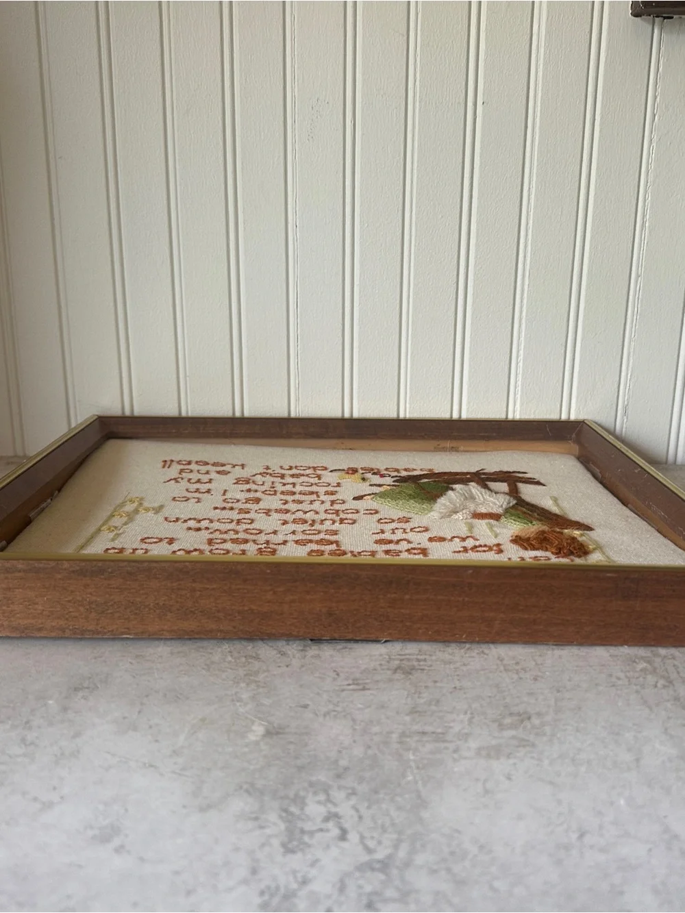 Vintage Sunset Designs Babies Don't Keep Crewel Embroidery Handmade Frame 12x15